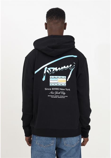 Black men's sweatshirt with metallic logo hood TOMMY JEANS | DM0DM18457BDSBDS